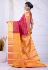 Hot Pink Pure Kanjivaram Silk Saree with Blouse Piece - Adi Akshoy & Co.
