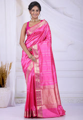 Rani Pink Pure Katan Silk Saree with Blouse Piece - Adi Akshoy & Co.