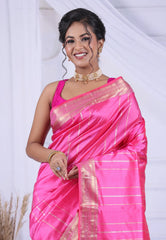 Rani Pink Pure Katan Silk Saree with Blouse Piece - Adi Akshoy & Co.