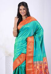 Cross Green Pure Paithani Silk Saree With Blouse Piece  – Adi Akshoy & Co.