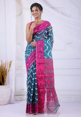 Blue Dhakai Jamdani Cotton Saree without Blouse Piece - Adi Akshoy & Co.