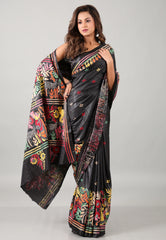 Black Kantha Silk Saree With Blouse Piece - Adi Akshoy & Co.