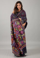 Midnight Blue Kantha Silk Saree With Blouse Piece - Adi Akshoy & Co.