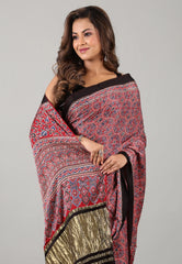 Red Pure Modal Work Silk Saree With Blouse Piece