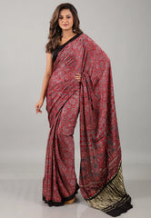 Red Pure Modal Work Silk Saree With Blouse Piece - Adi Akshoy & Co.