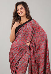Red Pure Modal Work Silk Saree With Blouse Piece - Adi Akshoy & Co.