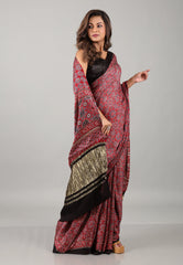 Red Pure Modal Work Silk Saree With Blouse Piece - Adi Akshoy & Co.