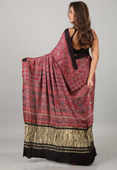 Red Pure Modal Work Silk Saree With Blouse Piece - Adi Akshoy & Co.