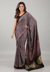 Black Pure Modal Work Silk Saree With Blouse Piece - Adi Akshoy & Co.