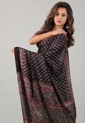 Black Pure Modal Silk Saree With Blouse Piece - Adi Akshoy & Co.