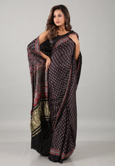 Black Pure Modal Silk Saree With Blouse Piece - Adi Akshoy & Co.