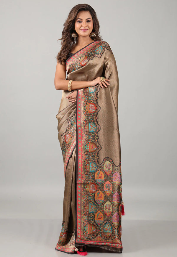 Gold Kani Silk Saree With Blouse Piece - Adi Akshoy & Co.