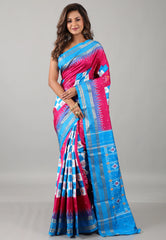 Rani Pink Pure Ikkat Silk Saree With Blouse Piece - Adi Akshoy & Co.
