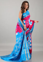 Rani Pink Pure Ikkat Silk Saree With Blouse Piece - Adi Akshoy & Co.