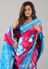 Rani Pink Pure Ikkat Silk Saree With Blouse Piece - Adi Akshoy & Co.