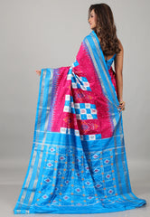 Rani Pink Pure Ikkat Silk Saree With Blouse Piece - Adi Akshoy & Co.