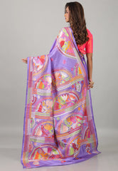 Lavender Kantha Silk Saree With Blouse Piece - Adi Akshoy & Co.