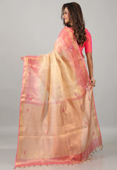 Cross Pink Tissue Embroidery Saree with Blouse Piece - Adi Akshoy & Co.