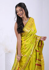 Lemon Cross Green Pure Baluchari Silk Saree with Blouse Piece  – Adi Akshoy & Co.