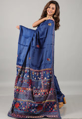 Navy Blue Kantha Silk Saree With Blouse Piece - Adi Akshoy & Co.