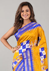 Golden Yellow Pure Ikkat Silk Saree With Blouse Piece - Adi Akshoy & Co.