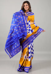 Golden Yellow Pure Ikkat Silk Saree With Blouse Piece - Adi Akshoy & Co.