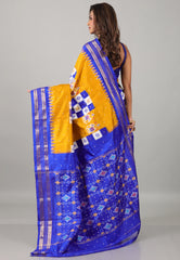Golden Yellow Pure Ikkat Silk Saree With Blouse Piece - Adi Akshoy & Co.