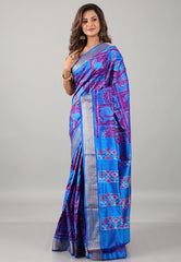 Purple Pure Ikkat Silk Saree With Blouse Piece - Adi Akshoy & Co.