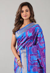 Purple Pure Ikkat Silk Saree With Blouse Piece - Adi Akshoy & Co.