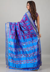 Purple Pure Ikkat Silk Saree With Blouse Piece - Adi Akshoy & Co.