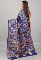 Navy Blue Kantha Silk Saree With Blouse Piece - Adi Akshoy & Co.