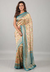 Beige Kani Silk Saree With Blouse Piece - Adi Akshoy & Co.