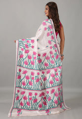White Kantha Silk Saree With Blouse Piece - Adi Akshoy & Co.