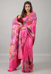 Rani Pink Kantha Silk Saree With Blouse Piece - Adi Akshoy & Co.