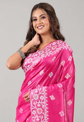 Rani Hot Pink Pure Tussar Silk Saree with Blouse Piece - Adi Akshoy & Co.