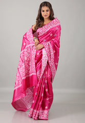 Rani Hot Pink Pure Tussar Silk Saree with Blouse Piece - Adi Akshoy & Co.