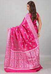 Rani Hot Pink Pure Tussar Silk Saree with Blouse Piece - Adi Akshoy & Co.