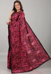 Black Kantha Silk Saree With Blouse Piece - Adi Akshoy & Co.