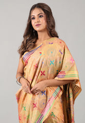 Beige Kantha Silk Saree With Blouse Piece  - Adi Akshoy & Co.