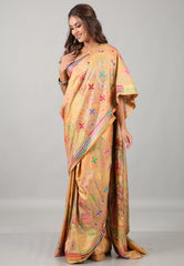 Beige Kantha Silk Saree With Blouse Piece  - Adi Akshoy & Co.