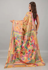 Beige Kantha Silk Saree With Blouse Piece  - Adi Akshoy & Co.