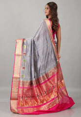Gray Sico Bengal Handloom Saree With Blouse Piece - Adi Akshoy & Co.
