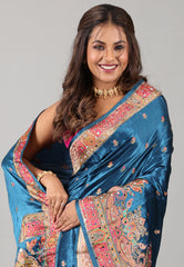 Blue Kani Silk Saree With Blouse Piece - Adi Akshoy & Co.