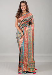 Blue Kani Silk Saree With Blouse Piece - Adi Akshoy & Co.