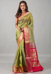 Pesta Green Sico Handloom Saree With Blouse Piece - Adi Akshoy & Co.