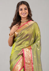 Pesta Green Sico Handloom Saree With Blouse Piece - Adi Akshoy & Co.