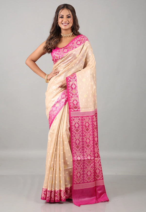 Beige Pure Tussar Silk Saree with Blouse Piece - Adi Akshoy & Co.
