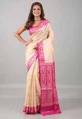 Beige Pure Tussar Silk Saree with Blouse Piece - Adi Akshoy & Co.