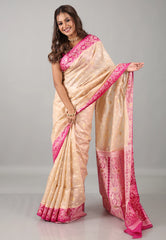 Beige Pure Tussar Silk Saree with Blouse Piece - Adi Akshoy & Co.