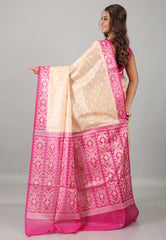 Beige Pure Tussar Silk Saree with Blouse Piece - Adi Akshoy & Co.